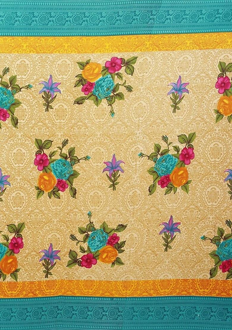 Beige Printed Georgette Saree Set (Set Of 2)