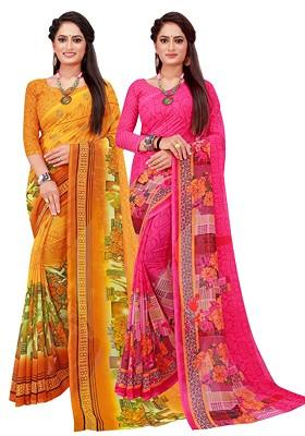 Magenta Floral Georgette Saree Set