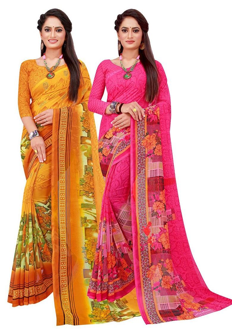 Magenta Floral Georgette Saree Set