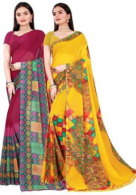 Yellow Embroidered Georgette Saree Set