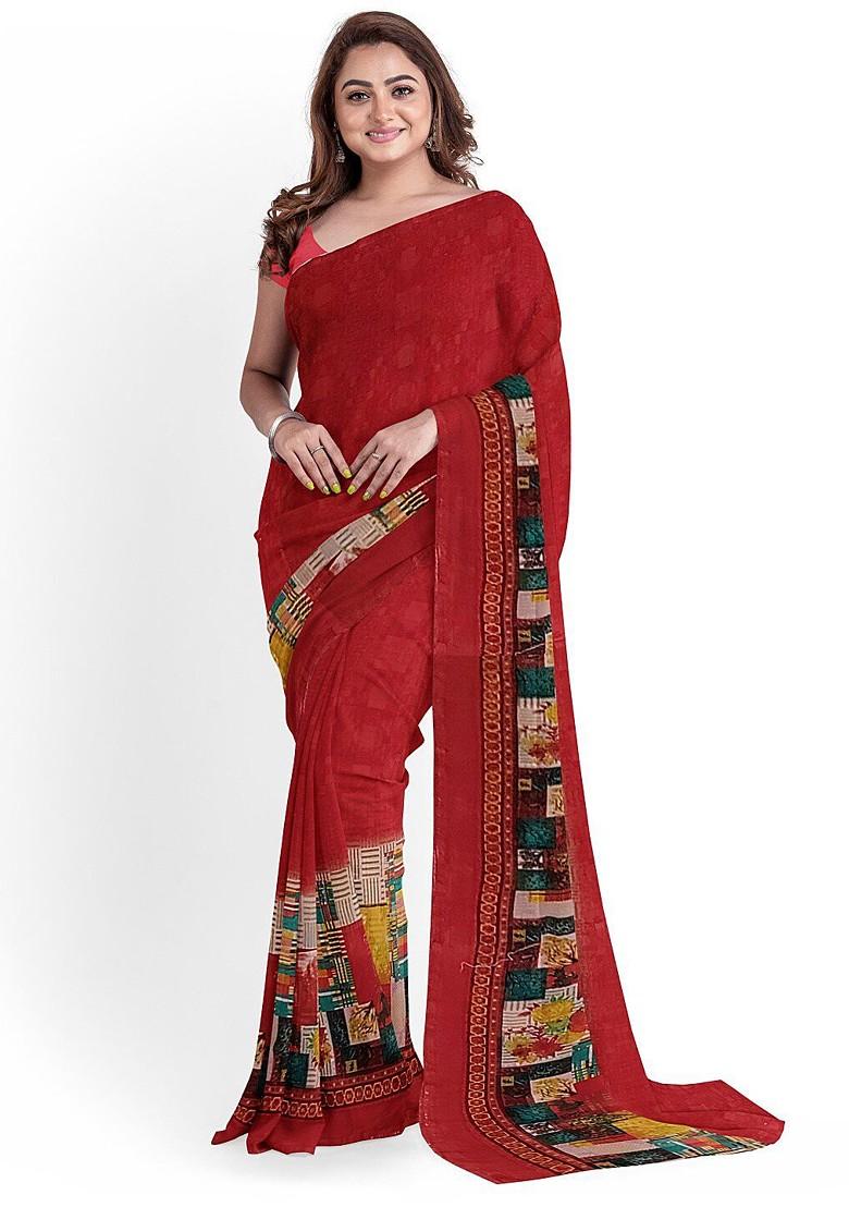 Peach Floral Georgette Saree Set