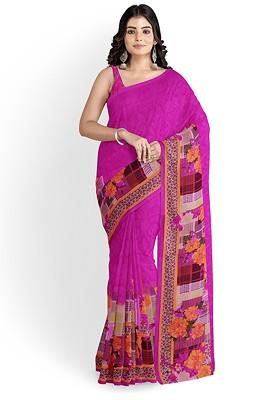 Pink Floral Georgette Saree Set