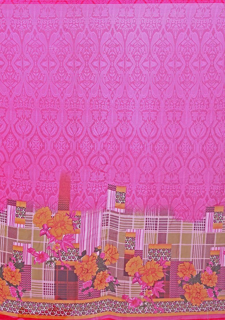 Pink Floral Georgette Saree Set