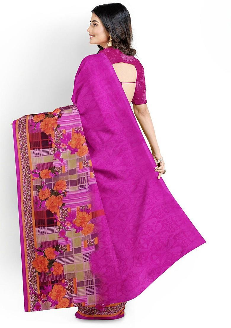 Pink Floral Georgette Saree Set