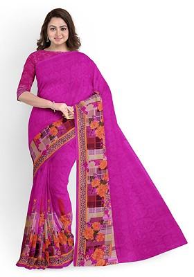 Pink Floral Georgette Saree Set