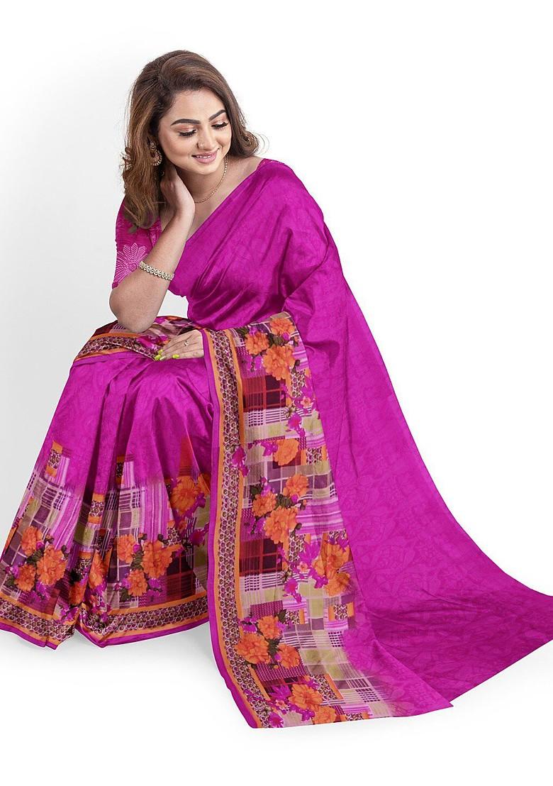 Pink Floral Georgette Saree Set