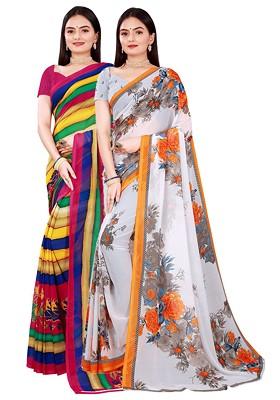 White Floral Georgette Saree Set