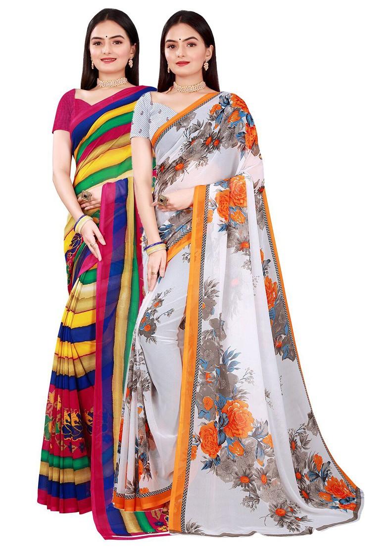 White Floral Georgette Saree Set
