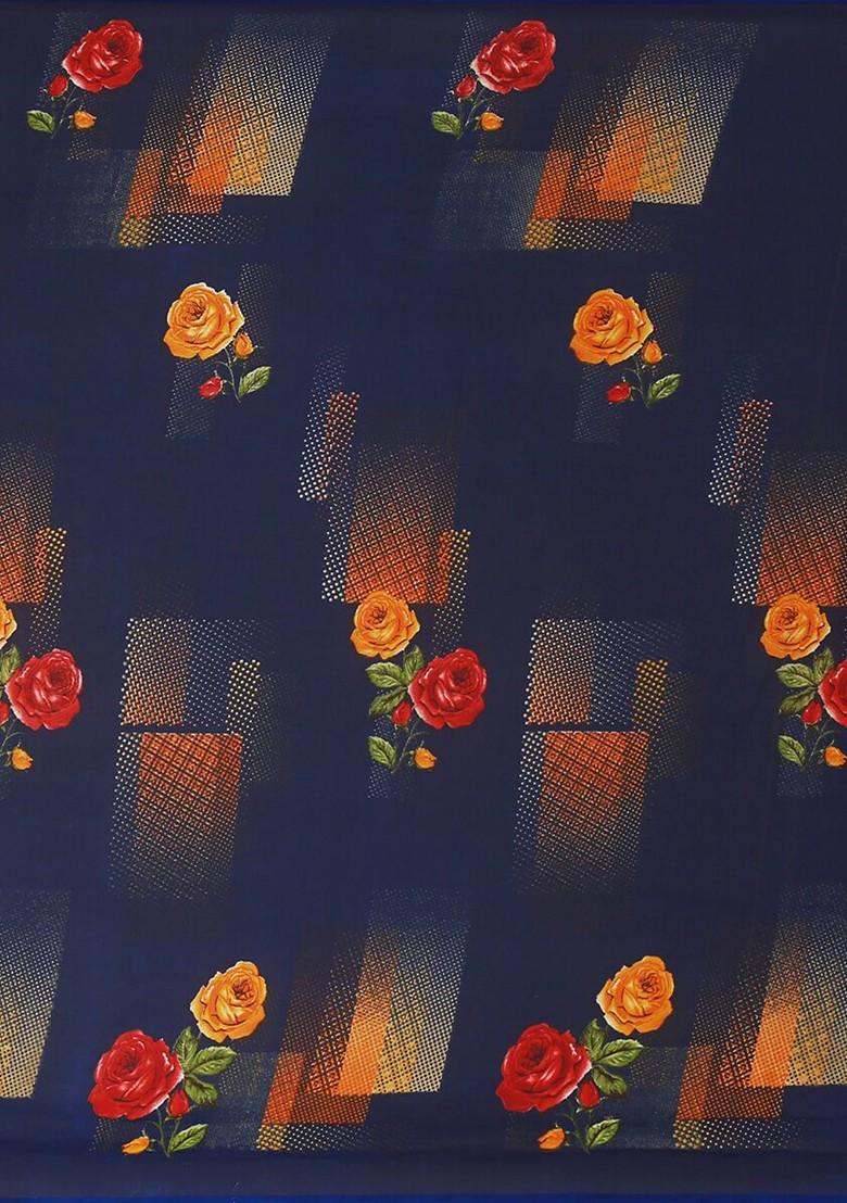 Turquoise Blue Embroidered Georgette Saree Set (Set Of 2)