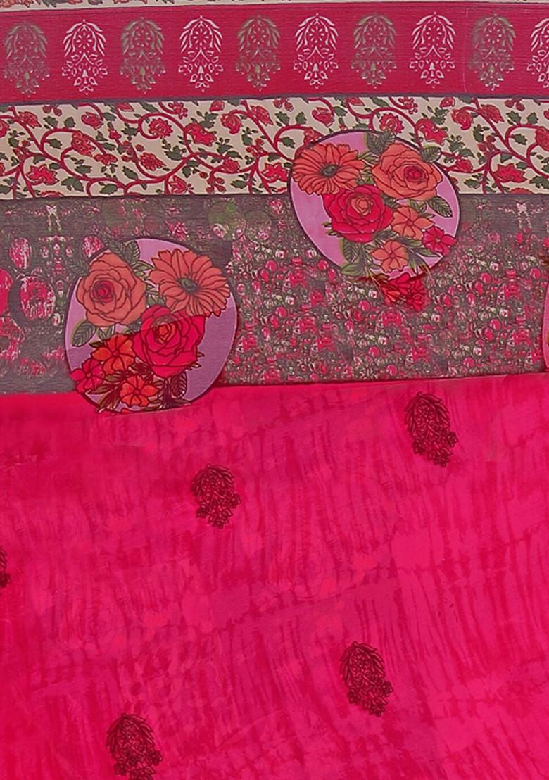 Green Printed Georgette Saree Set (Set Of 2)