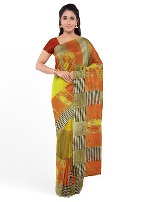 Yellow Printed Georgette Saree Set