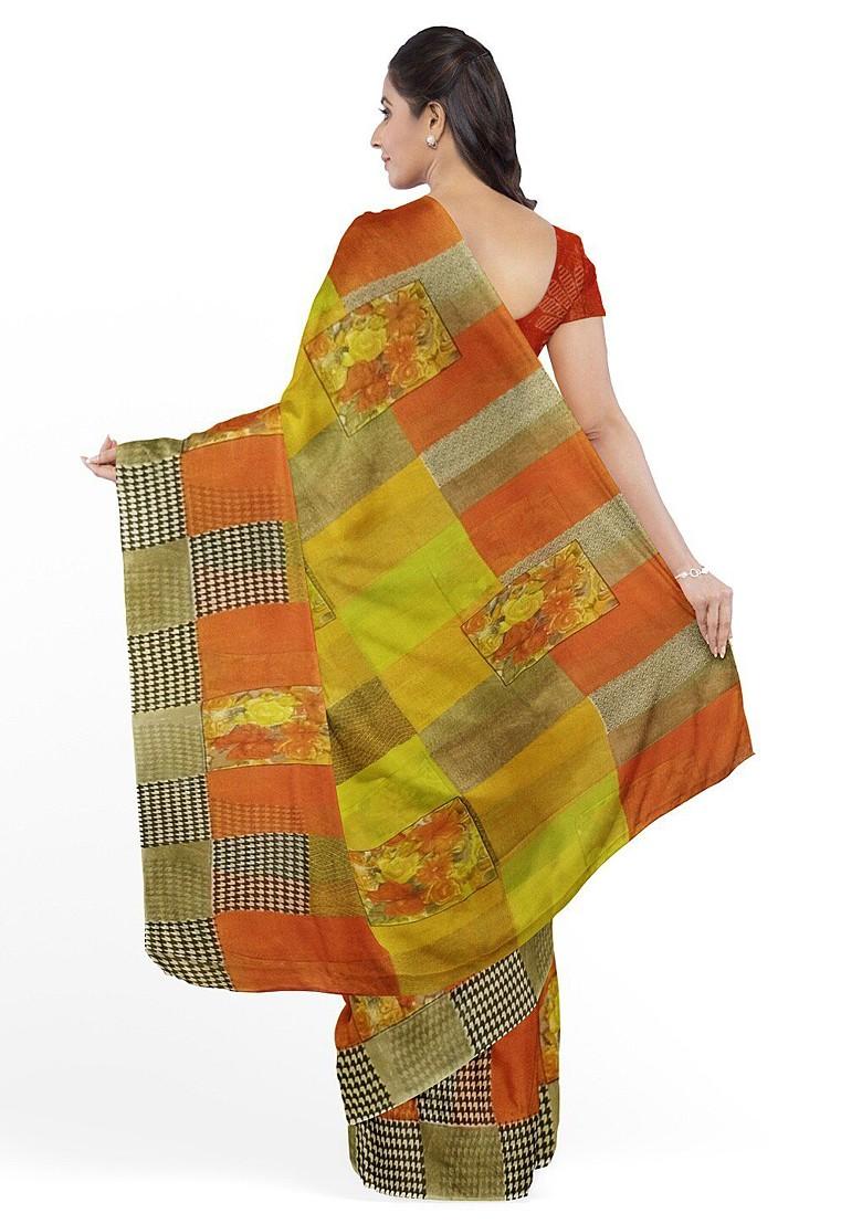 Yellow Printed Georgette Saree Set