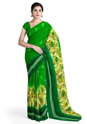 Green Floral Georgette Saree Set