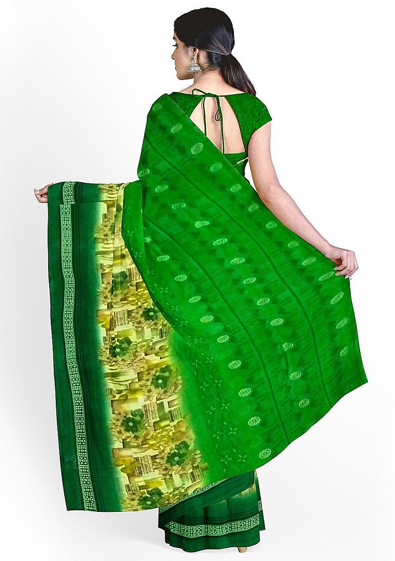 Green Floral Georgette Saree Set