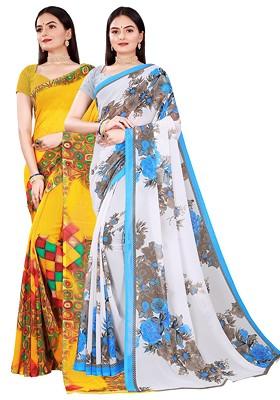 Yellow Embroidered Georgette Saree Set