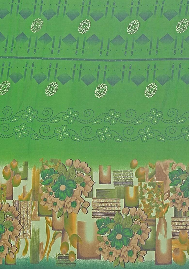 Green Printed Georgette Saree Set (Set Of 2)