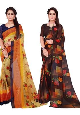 Beige Embroidered Georgette Saree Set