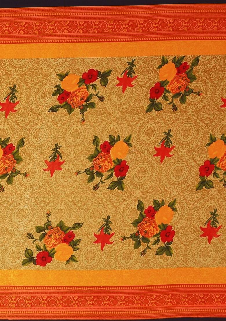 Beige Embroidered Georgette Saree Set