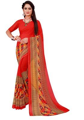 Red Embroidered Georgette Saree Set