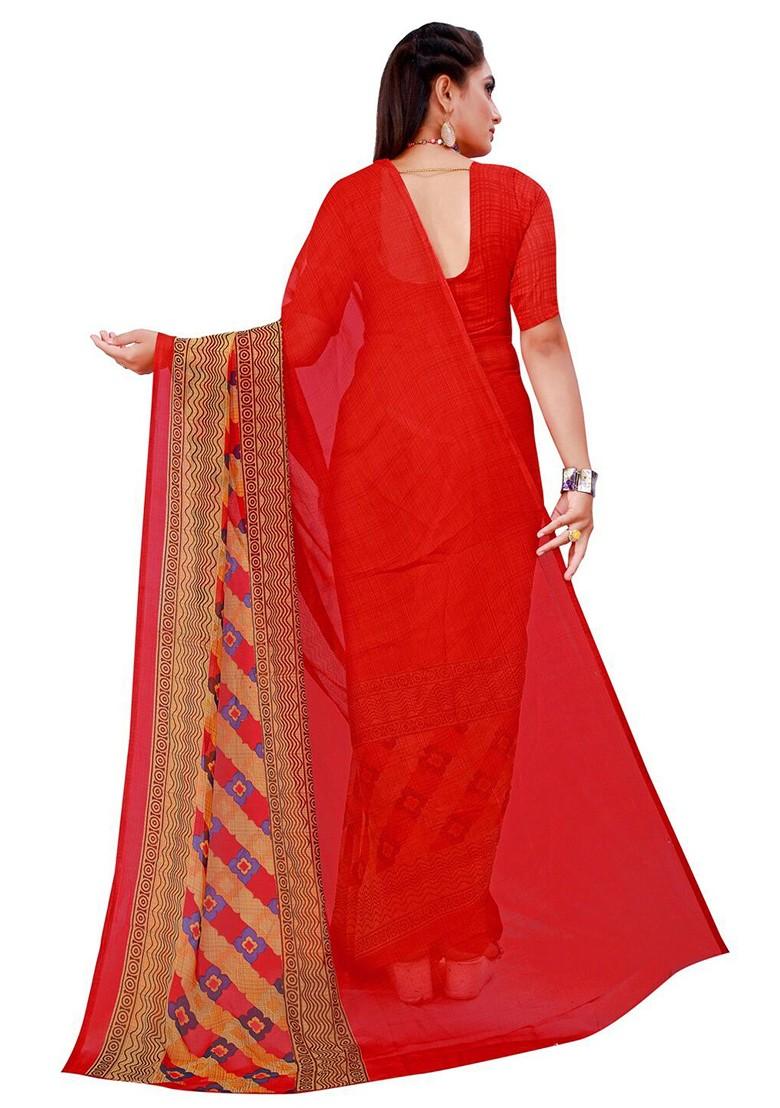 Red Embroidered Georgette Saree Set