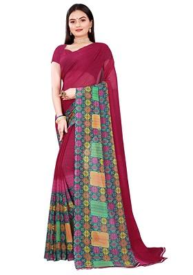 Pink Printed Georgette Saree Set