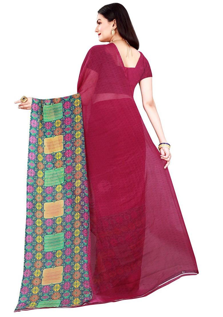 Pink Printed Georgette Saree Set