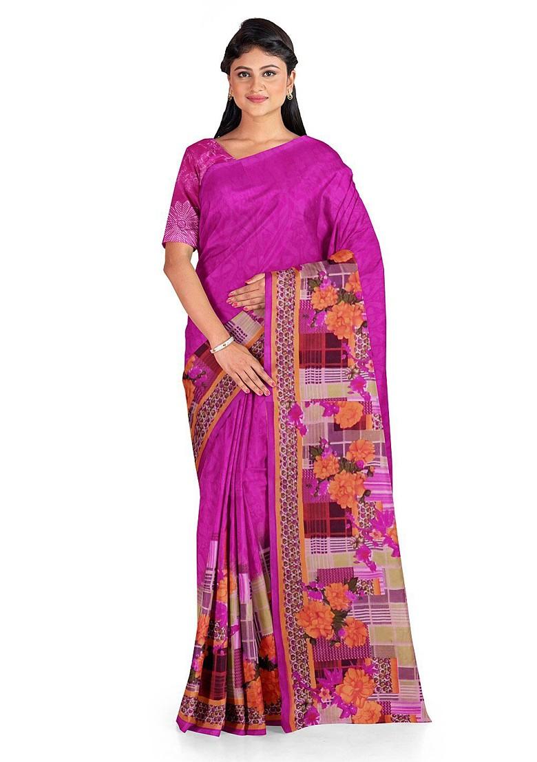 Pink Floral Georgette Saree Set