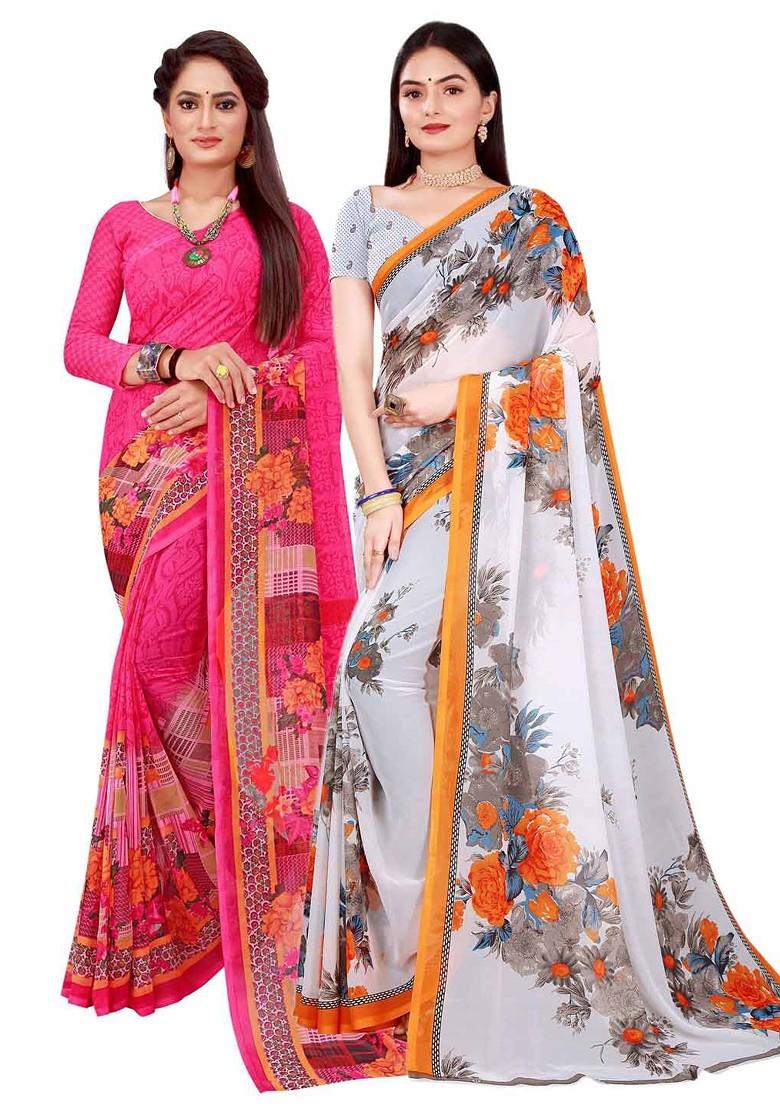 White Embroidered Georgette Saree Set