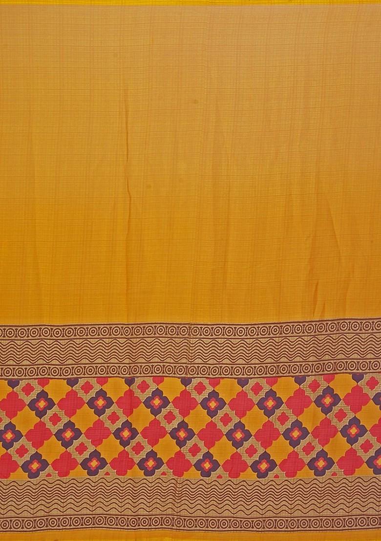 Yellow Printed Georgette Saree Set (Set Of 2)