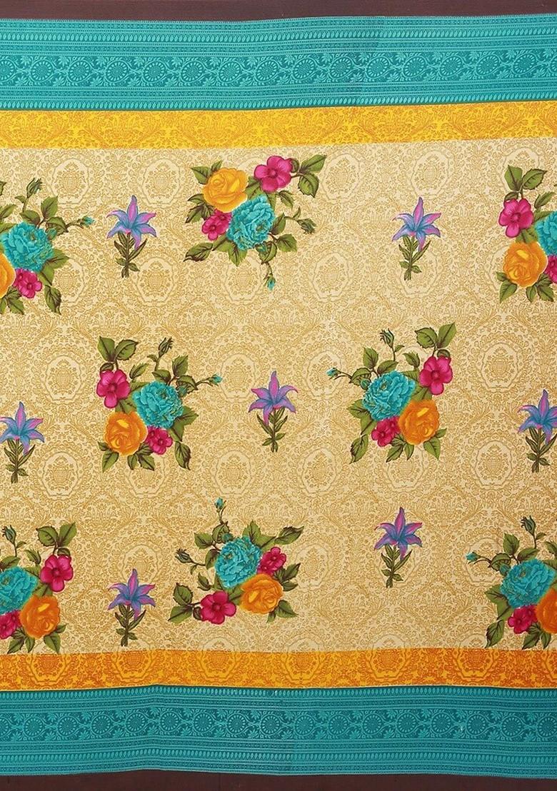 Beige Printed Georgette Saree Set (Set Of 2)