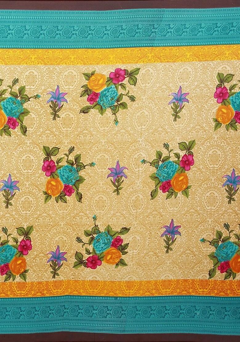 Yellow Embroidered Georgette Saree Set (Set Of 2)