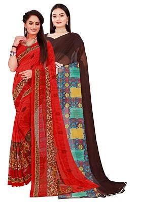 Brown Embroidered Georgette Saree Set