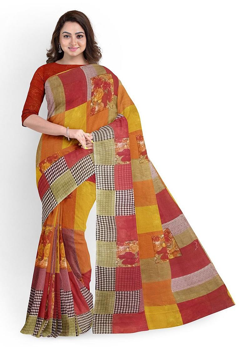 Red Embroidered Georgette Saree Set