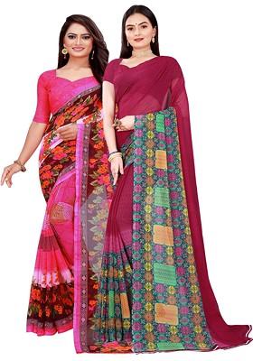 Maroon Embroidered Georgette Saree Set