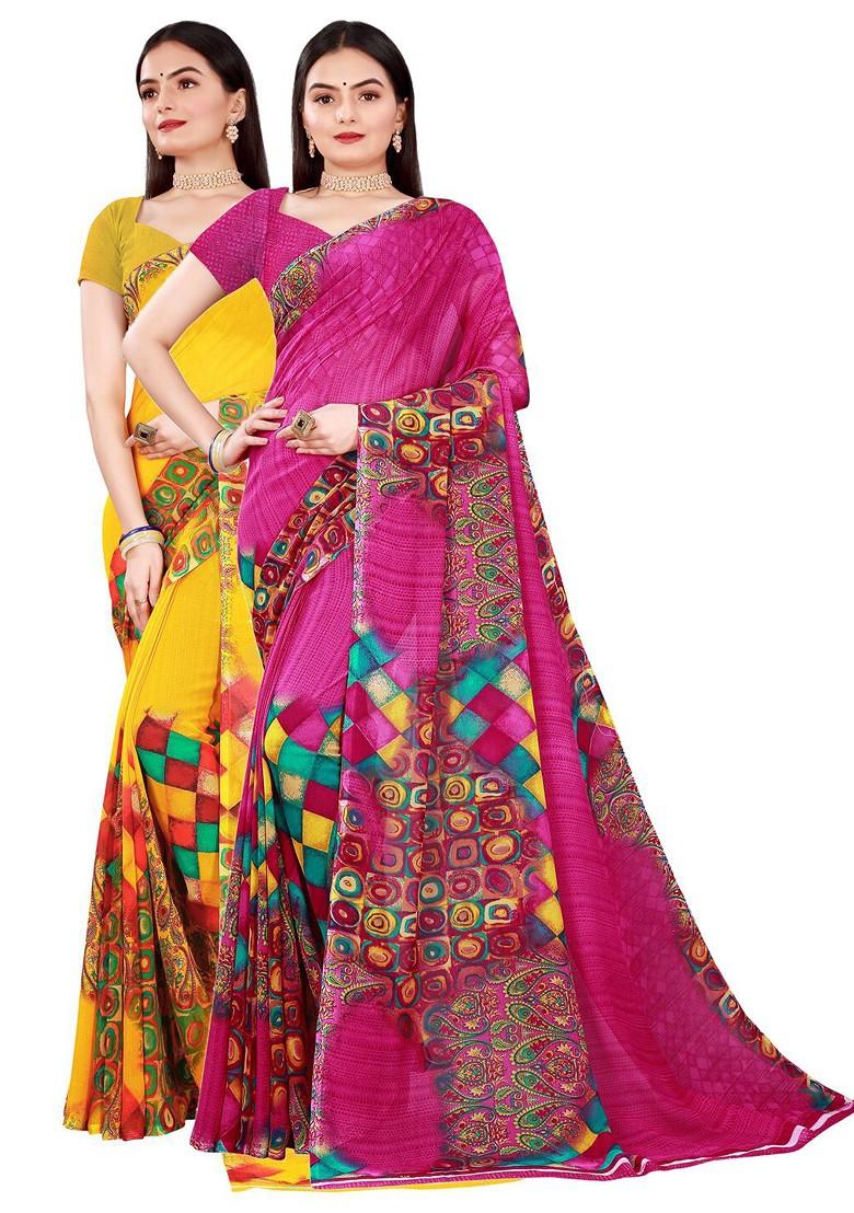 Magenta Embroidered Georgette Saree Set