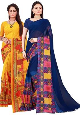 Yellow Embroidered Georgette Saree Set