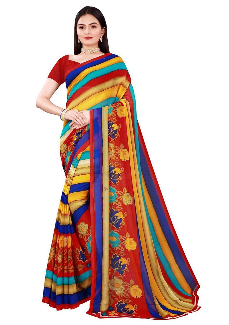 Multi Floral Georgette Saree Set (Set Of 2)