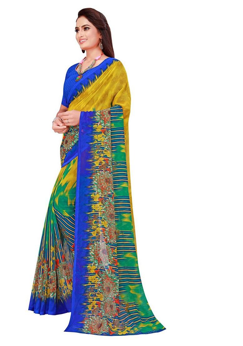 Green Floral Georgette Saree Set