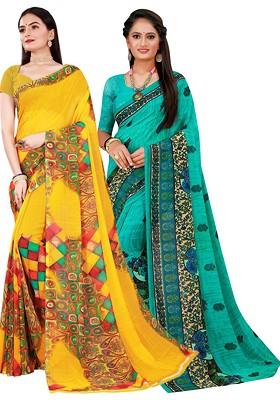 Turquoise Blue Embroidered Georgette Saree Set