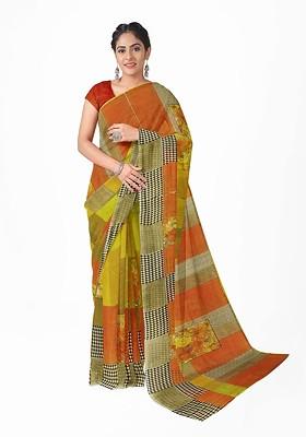 Yellow Printed Georgette Saree Set