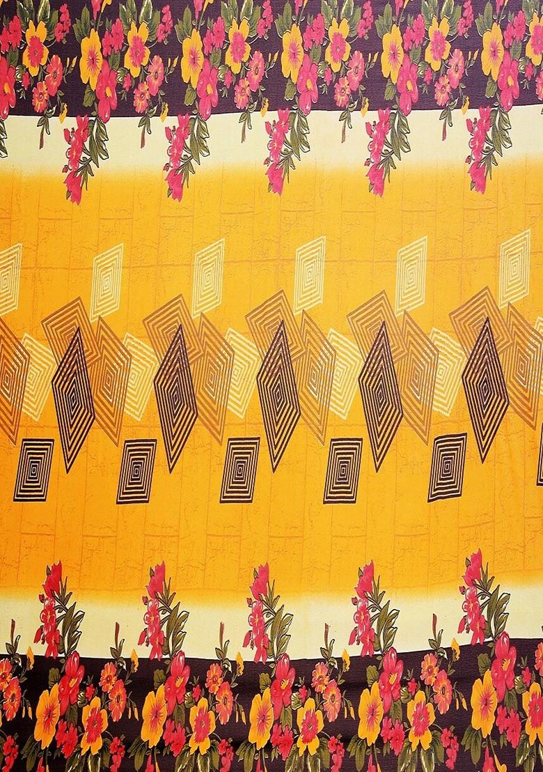 Yellow Embroidered Georgette Saree Set (Set Of 2)