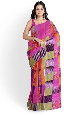 Pink Embroidered Georgette Saree Set