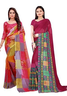 Red Embroidered Georgette Saree Set