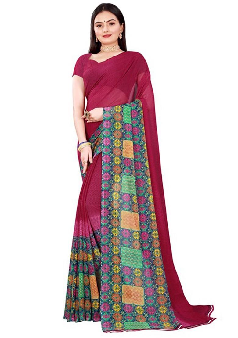 Red Embroidered Georgette Saree Set