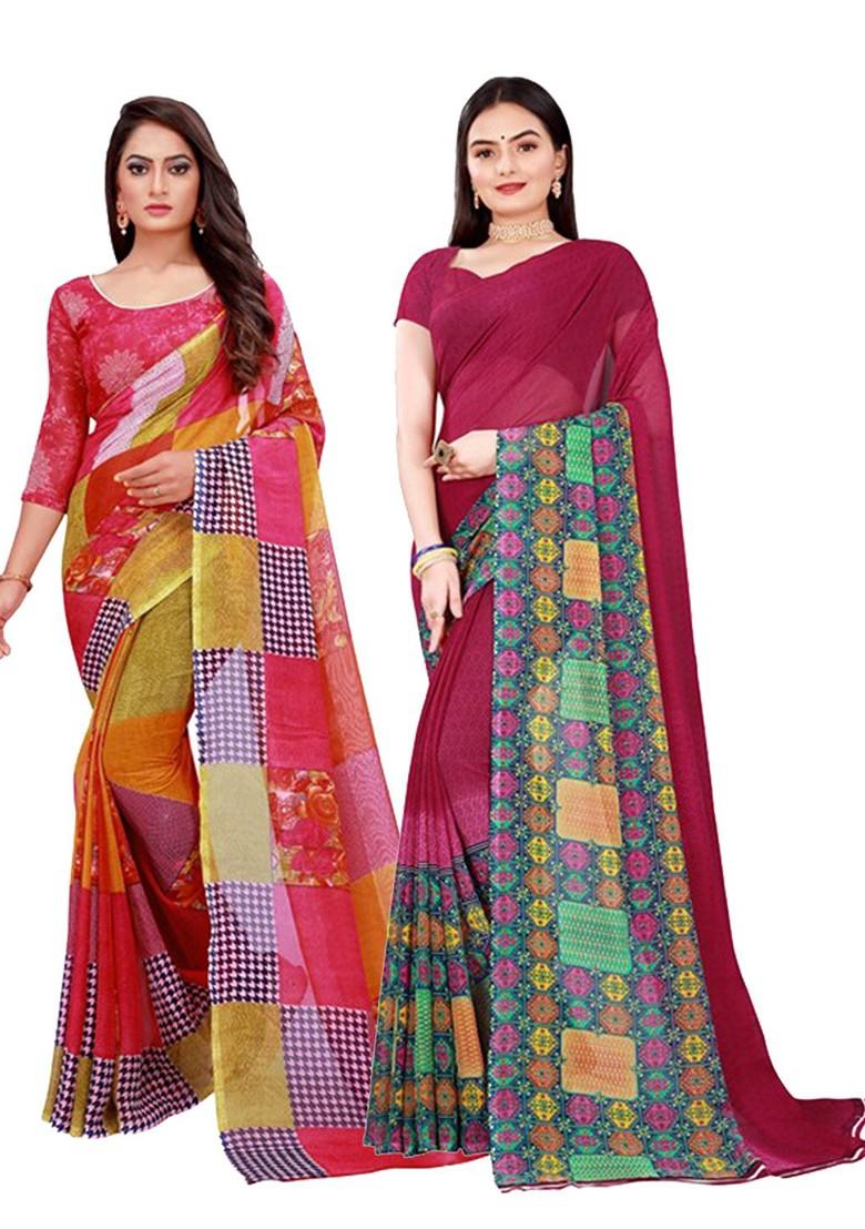 Red Embroidered Georgette Saree Set