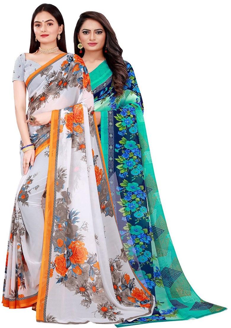 White Embroidered Georgette Saree Set