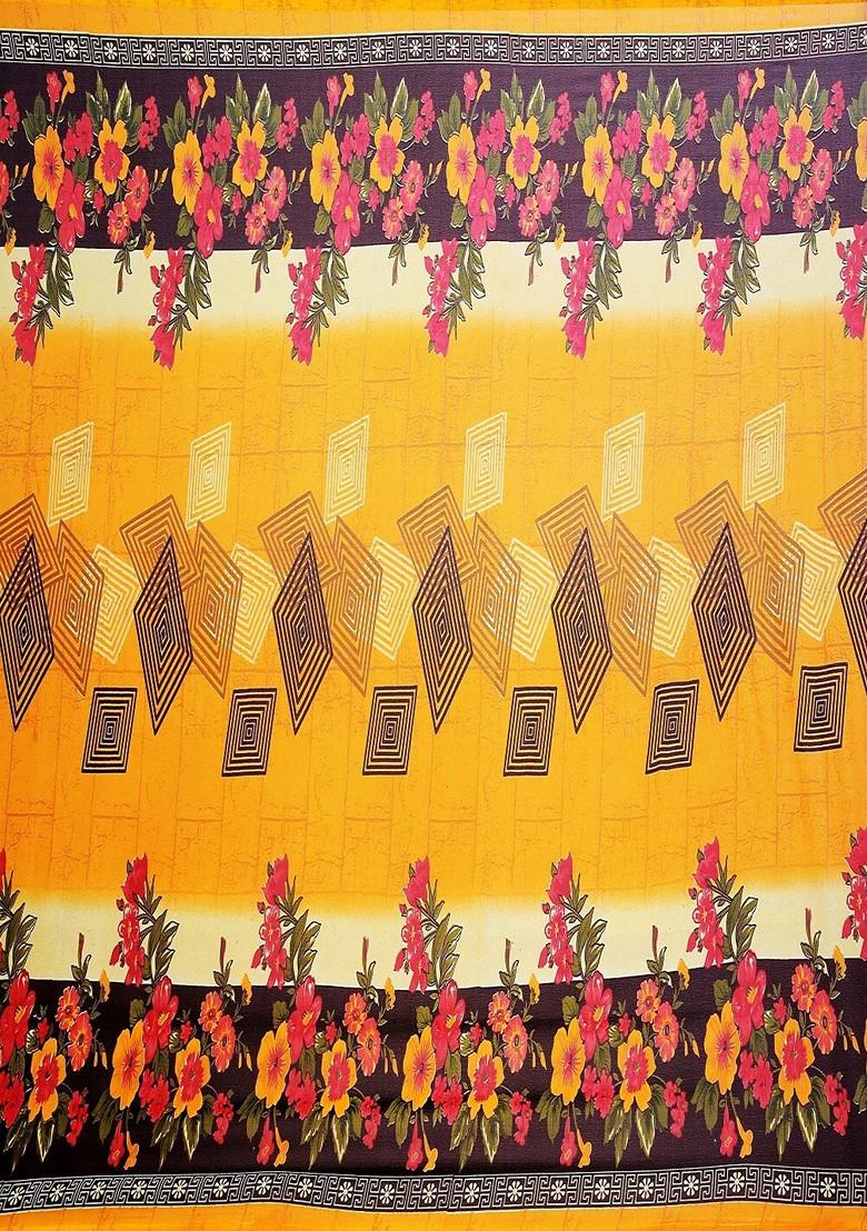 Yellow Embroidered Georgette Saree Set (Set Of 2)