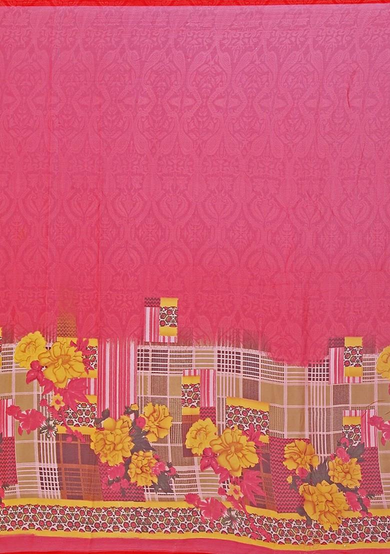 Red Floral Georgette Saree Set (Set Of 2)