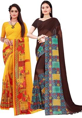 Yellow Embroidered Georgette Saree Set