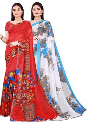 Red Embroidered Georgette Saree Set